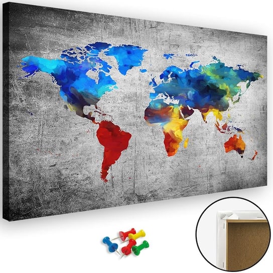 Obraz tablica korkowa FEEBY, Kolorowa Mapa Świata 60x40 Feeby