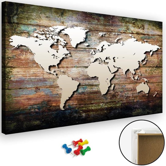 Obraz tablica korkowa FEEBY, Mapa Deski Vintage Retro 90x60 Feeby