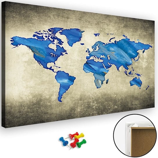 Obraz tablica korkowa FEEBY, Mapa świata, 90x60 cm Feeby