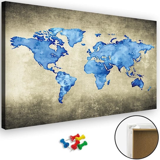 Obraz tablica korkowa FEEBY, Niebieska Mapa Świata 120x80 Feeby