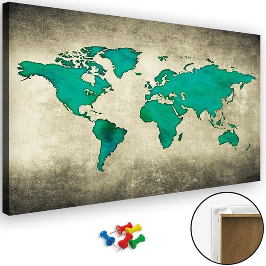 Obraz tablica korkowa FEEBY, Zielona Mapa Świata 90x60 Feeby