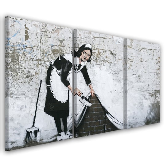 Obraz tryptyk na płótnie trzyczęściowy FEEBY, Banksy Pokojówka Street Art 60x40 Feeby