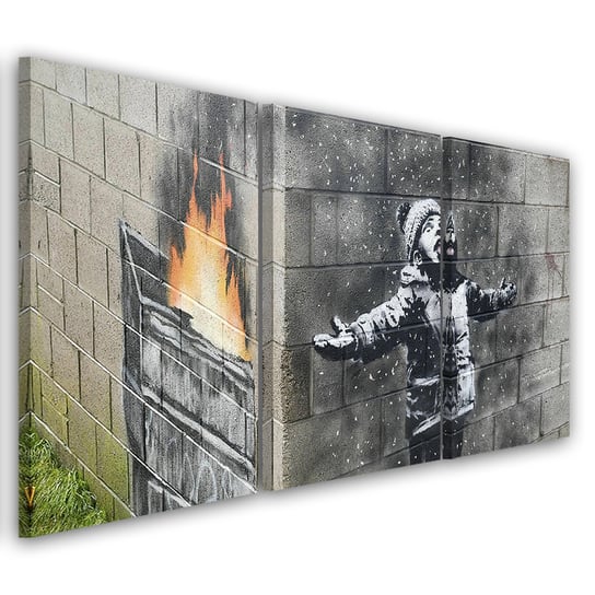 Obraz tryptyk na płótnie trzyczęściowy FEEBY, Banksy Smog Chłopiec Street 60x40 Feeby
