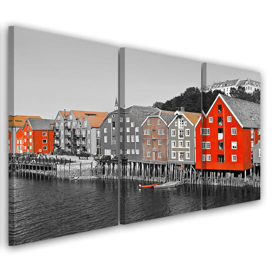 Obraz tryptyk na płótnie trzyczęściowy FEEBY, Budynki Morze 120x60 Feeby
