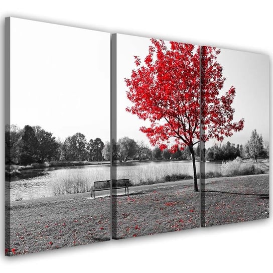 Obraz tryptyk na płótnie trzyczęściowy FEEBY, Drzewo Czerwone Pejzaż 60x40 Feeby