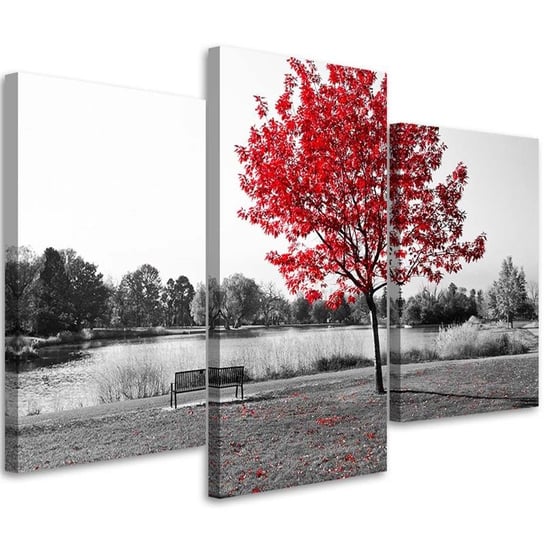 Obraz tryptyk na płótnie trzyczęściowy FEEBY, Drzewo Czerwone Pejzaż 60x40 Feeby