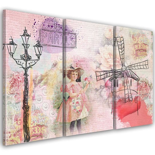 Obraz tryptyk na płótnie trzyczęściowy FEEBY, Dziewczynka różowy 90x60 Feeby