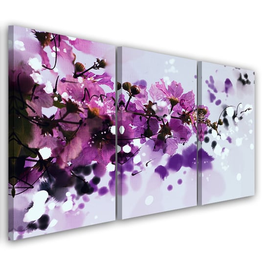 Obraz tryptyk na płótnie trzyczęściowy FEEBY, Fioletowe Kwiaty Natura 60x30 Feeby