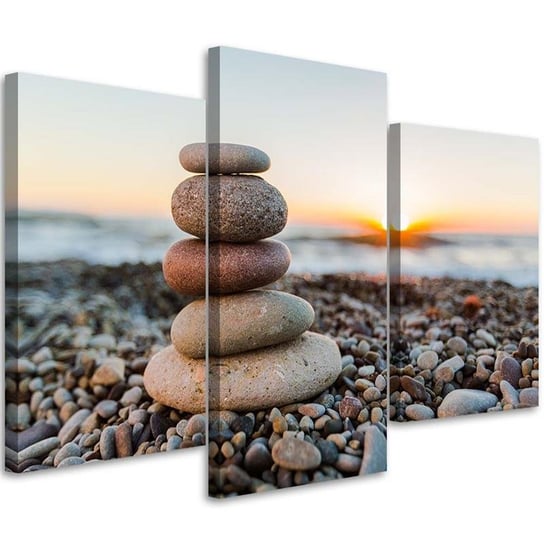 Obraz tryptyk na płótnie trzyczęściowy FEEBY, Kamienie Morze Plaża Zen 120x80 Feeby