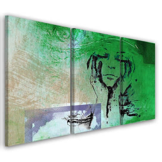Obraz tryptyk na płótnie trzyczęściowy FEEBY, Kobieta Abstrakcja Zielony 60x40 Feeby