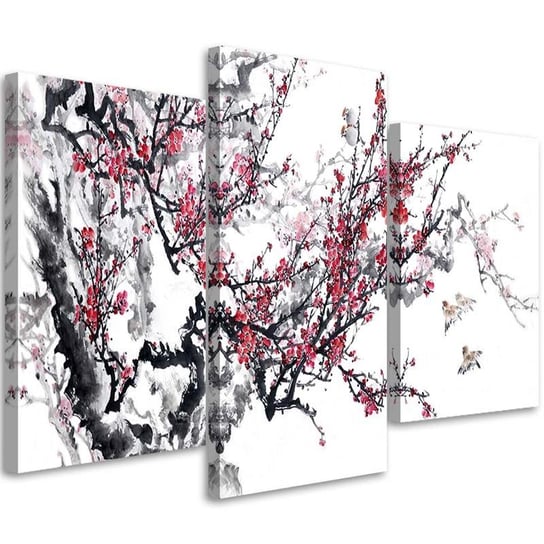 Obraz tryptyk na płótnie trzyczęściowy FEEBY, Kwiat Wiśni Japonia Drzewo 150x100 Feeby