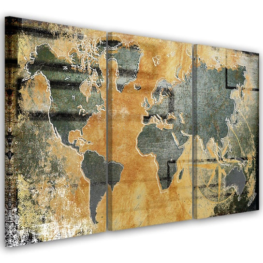 Obraz tryptyk na płótnie trzyczęściowy FEEBY, Mapa Świata Retro 120x60 Feeby