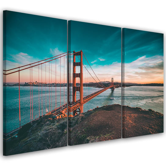 Obraz tryptyk na płótnie trzyczęściowy FEEBY, Most San Francisco Turkusowy 60x40 Feeby