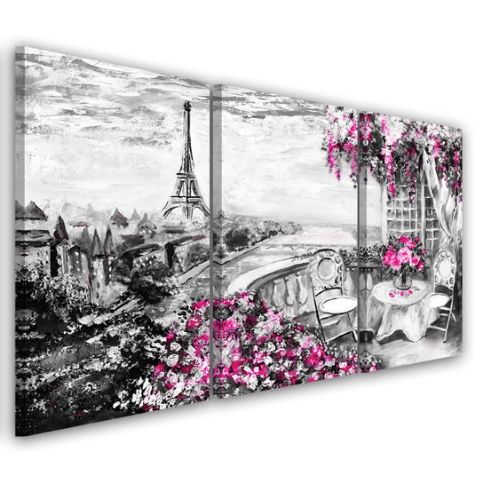Obraz tryptyk na płótnie trzyczęściowy FEEBY, Paryż Widok Wieża Pastele 120x60 Feeby