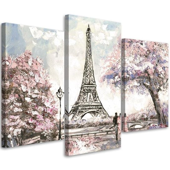 Obraz tryptyk na płótnie trzyczęściowy FEEBY, Paryż Wieża Eiffla różowy 120x80 Feeby