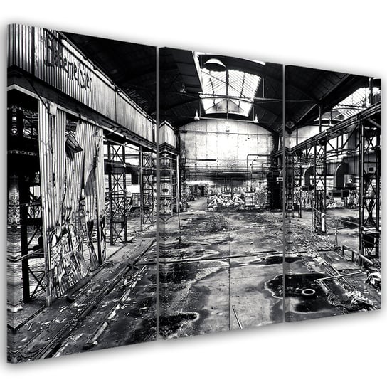 Obraz tryptyk na płótnie trzyczęściowy FEEBY, Stara Fabryka Czarno Biały 90x60 Feeby