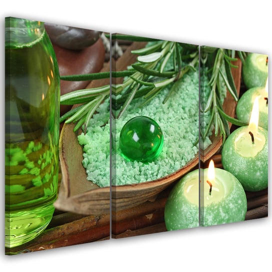 Obraz tryptyk na płótnie trzyczęściowy FEEBY, Świeca Zen Zielony 120x60 Feeby