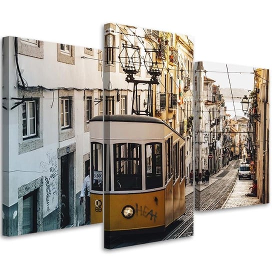 Obraz tryptyk na płótnie trzyczęściowy FEEBY, Tramwaj Lizbona Miasto 120x80 Feeby