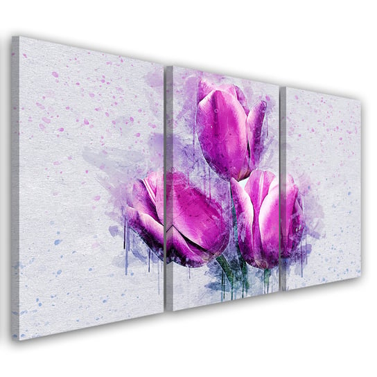 Obraz tryptyk na płótnie trzyczęściowy FEEBY, Tulipany Kwiaty Różowy 60x30 Feeby