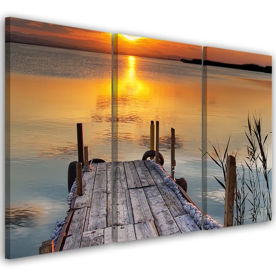 Obraz tryptyk na płótnie trzyczęściowy FEEBY, Zachód Słońca Pomost Jezioro 60x40 Feeby