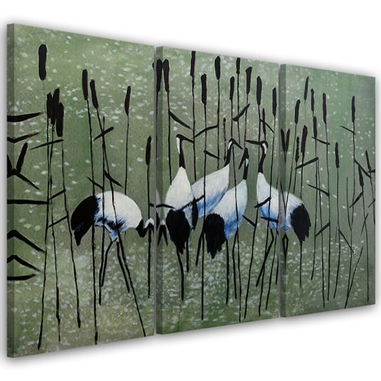 Obraz tryptyk na płótnie trzyczęściowy FEEBY, Żurawie Ptaki Woda Natura 60x30 Feeby