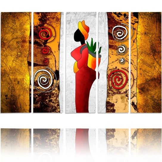 Obraz tryptyk pięcioczęściowy FEEBY, Afrykańska Kobieta Brązowy 200x100 Feeby