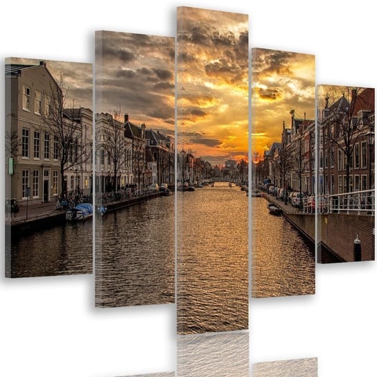 Obraz tryptyk pięcioczęściowy FEEBY, Amsterdam rzeka miasto 300x140 Feeby