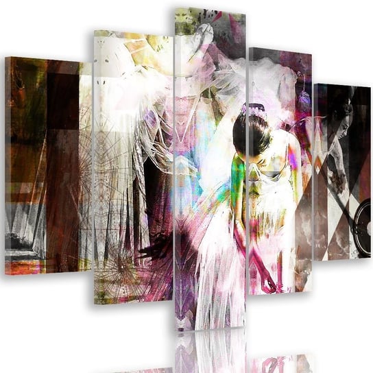 Obraz tryptyk pięcioczęściowy FEEBY, Baletnica Abstrakcja Kolorowy 250x120 Feeby