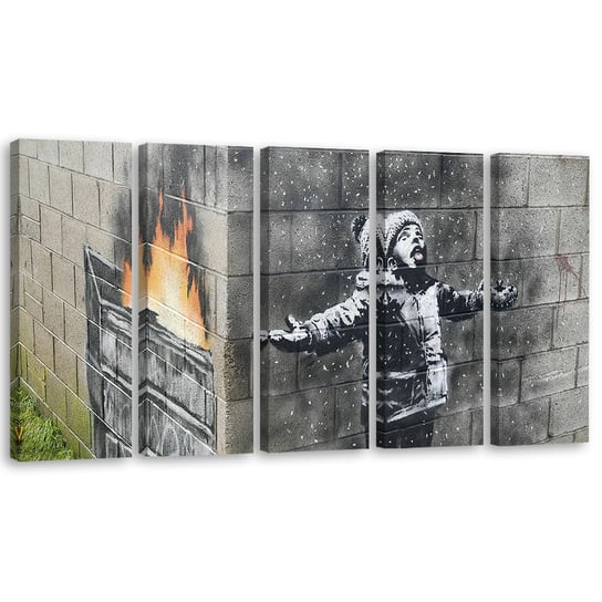 Obraz tryptyk pięcioczęściowy FEEBY, Banksy Smog Chłopiec Street 100x40 Feeby