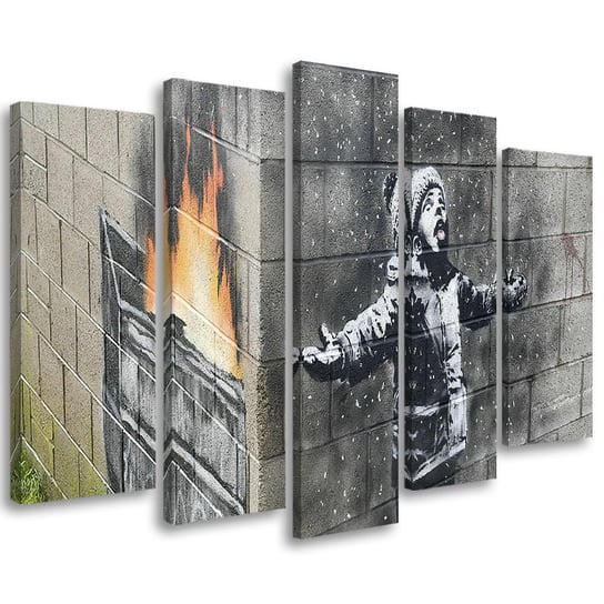 Obraz tryptyk pięcioczęściowy FEEBY, Banksy Smog Chłopiec Street 200x100 Feeby