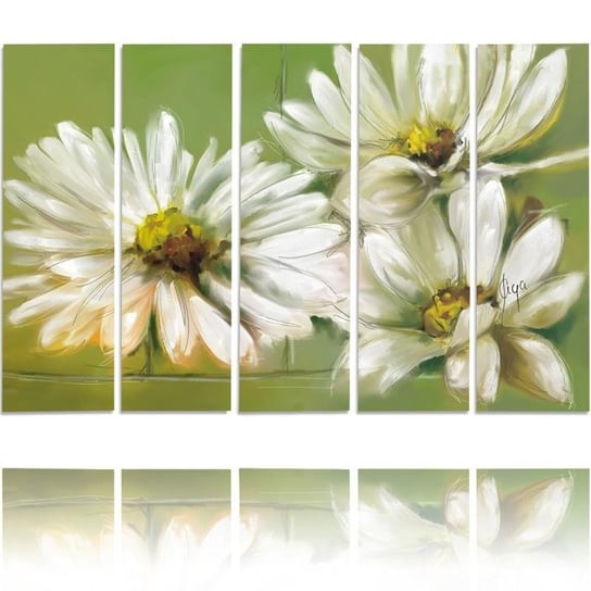 Obraz tryptyk pięcioczęściowy FEEBY, Białe Kwiaty Natura 100x70 Feeby