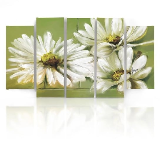 Obraz tryptyk pięcioczęściowy FEEBY, Białe Kwiaty Natura 200x100 Feeby