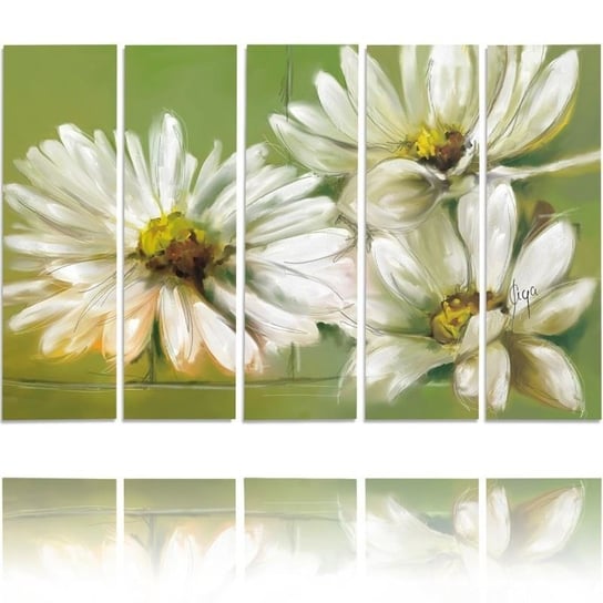 Obraz tryptyk pięcioczęściowy FEEBY, Białe Kwiaty Natura 300x140 Feeby