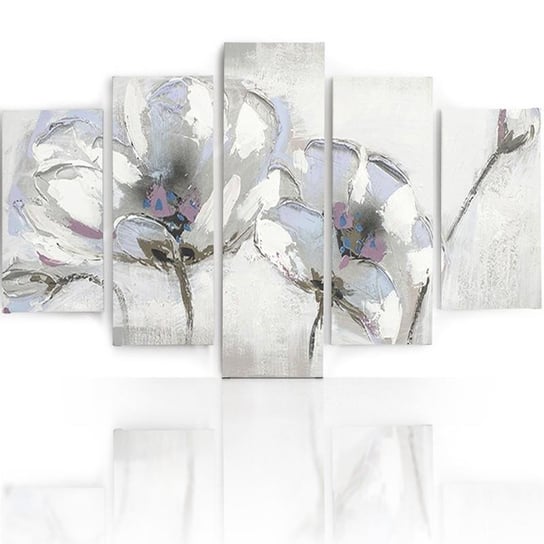 Obraz tryptyk pięcioczęściowy FEEBY, Białe Malowane Kwiaty 100x70 Feeby
