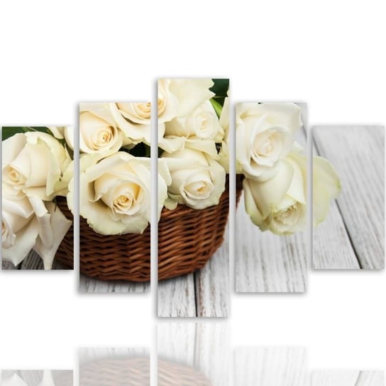 Obraz tryptyk pięcioczęściowy FEEBY, Białe Róże Kwiaty Natura 100x70 Feeby