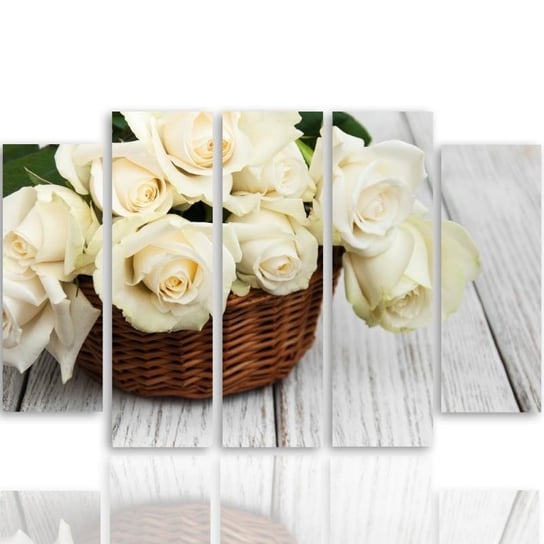 Obraz tryptyk pięcioczęściowy FEEBY, Białe Róże Kwiaty Natura 250x120 Feeby