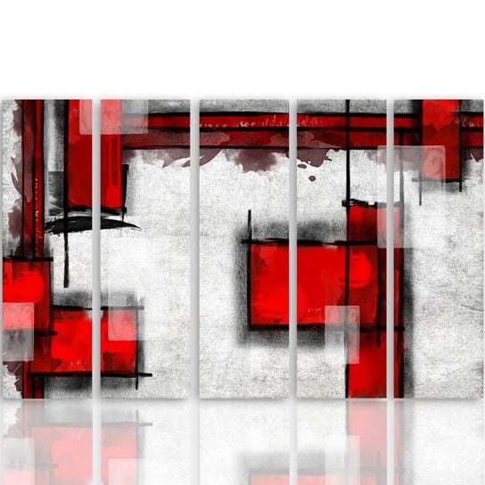 Obraz tryptyk pięcioczęściowy FEEBY, Biało Czerwona Abstrakcja 100x70 Feeby