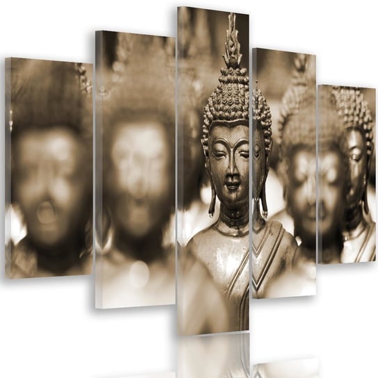 Obraz tryptyk pięcioczęściowy FEEBY, Brązowy Buddha Feng Shui 200x100 Feeby