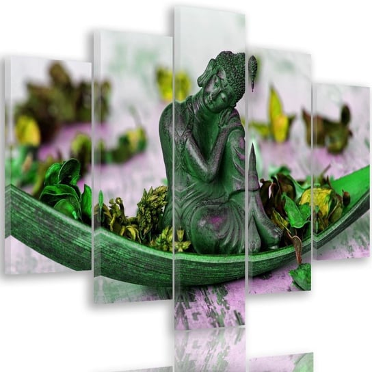 Obraz tryptyk pięcioczęściowy FEEBY, Buddha AZJA INDIE RELIGIA zielony 250x120 Feeby