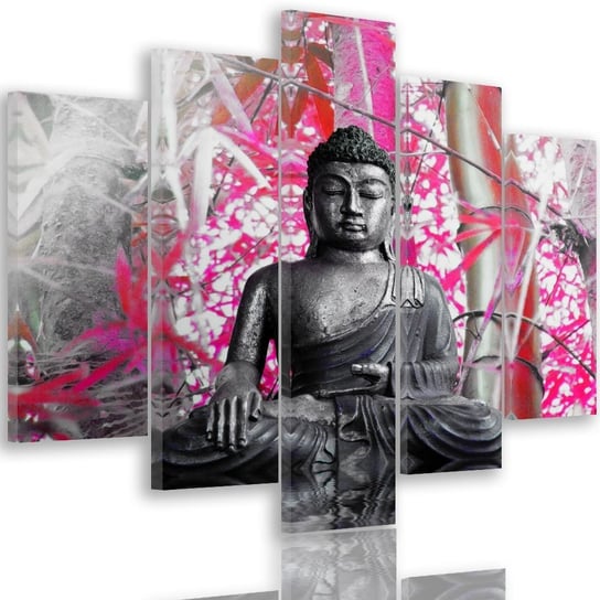 Obraz tryptyk pięcioczęściowy FEEBY, Buddha bambus różowy 200x100 Feeby