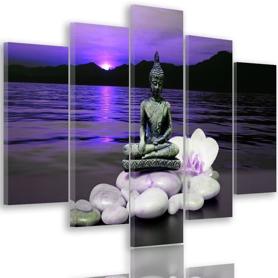 Obraz tryptyk pięcioczęściowy FEEBY, Buddha Fioletowy Zen Kamień 100x70 Feeby