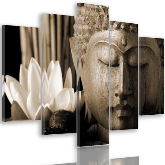 Obraz tryptyk pięcioczęściowy FEEBY, Buddha i kwiat Lilii brązowy 100x70 Feeby