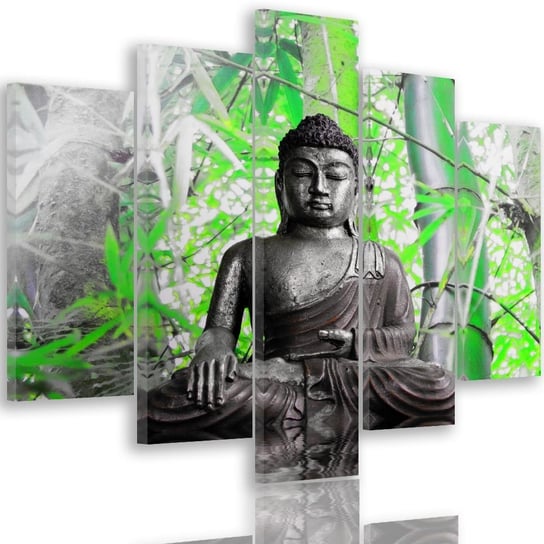 Obraz tryptyk pięcioczęściowy FEEBY, Buddha i zielone liście 150x100 Feeby