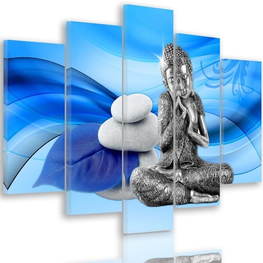 Obraz tryptyk pięcioczęściowy FEEBY, Buddha Kamień Niebieskie tło 300x140 Feeby