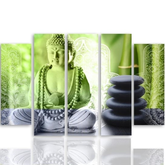 Obraz tryptyk pięcioczęściowy FEEBY, Buddha Kamienie Zielony 200x100 Feeby