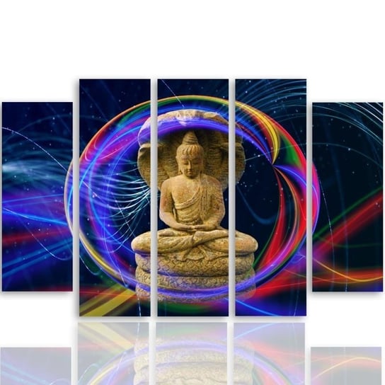 Obraz tryptyk pięcioczęściowy FEEBY, Buddha Kolorowy Orient 200x100 Feeby