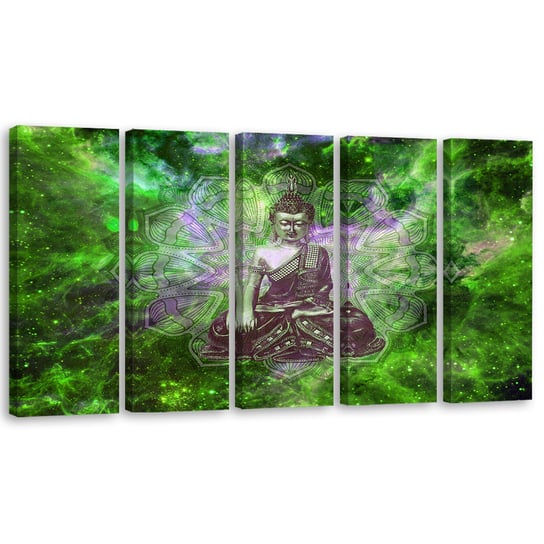 Obraz tryptyk pięcioczęściowy FEEBY, Buddha  Mandala Natura Zielony 200x80 Feeby