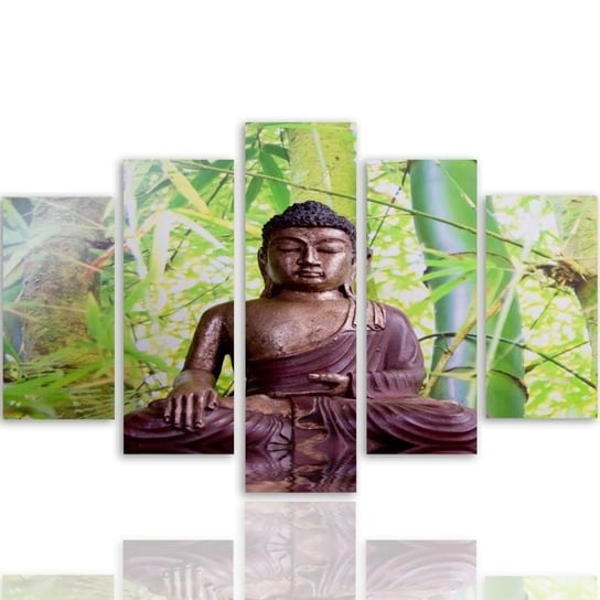 Obraz tryptyk pięcioczęściowy FEEBY, Buddha Medytacja Zielony 100x70 Feeby