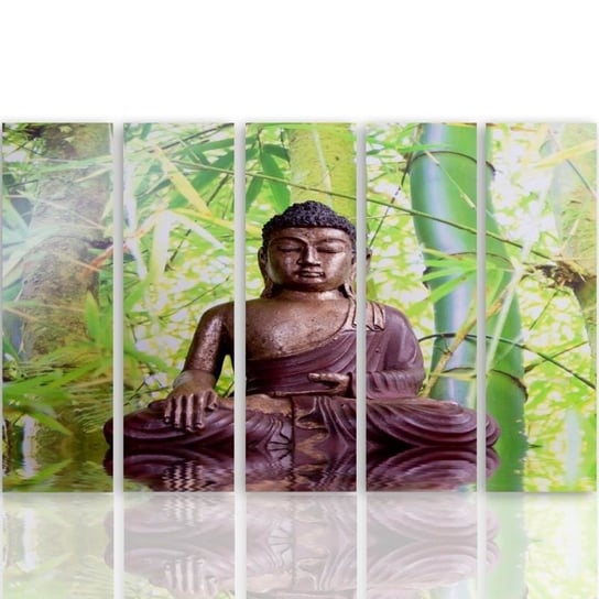 Obraz tryptyk pięcioczęściowy FEEBY, Buddha Medytacja Zielony 250x120 Feeby