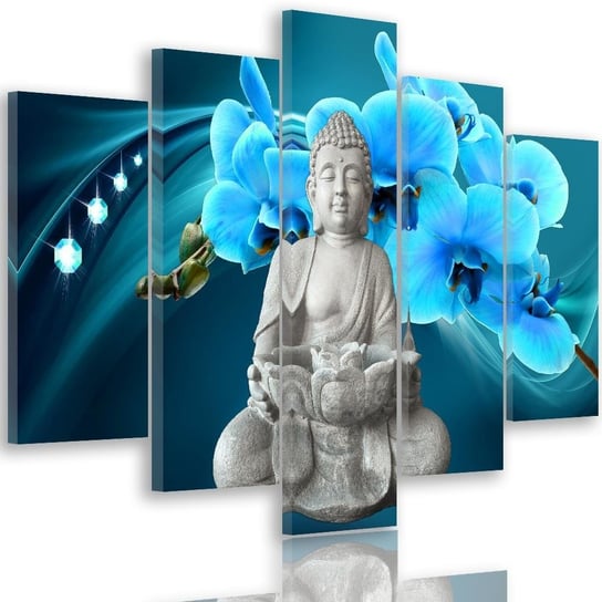 Obraz tryptyk pięcioczęściowy FEEBY, Buddha Niebieski Storczyk 300x140 Feeby